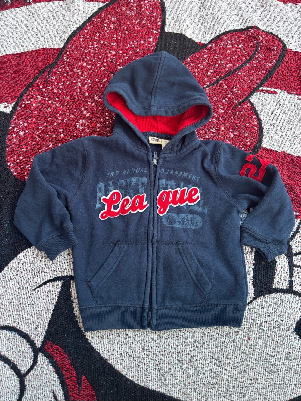VINTAGE Y2K FADED GLORY BLUE BASKETBALL LEAGUE HOODIE BOYS SIZE 18 MONTHS